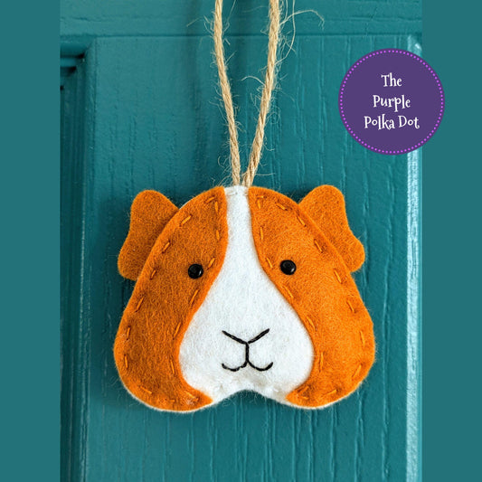 Handmade colourful felt guinea pig hanging ornament, wheek wheek cavy card, cute wool blend piggy decor, unique gift for guinea pig lover