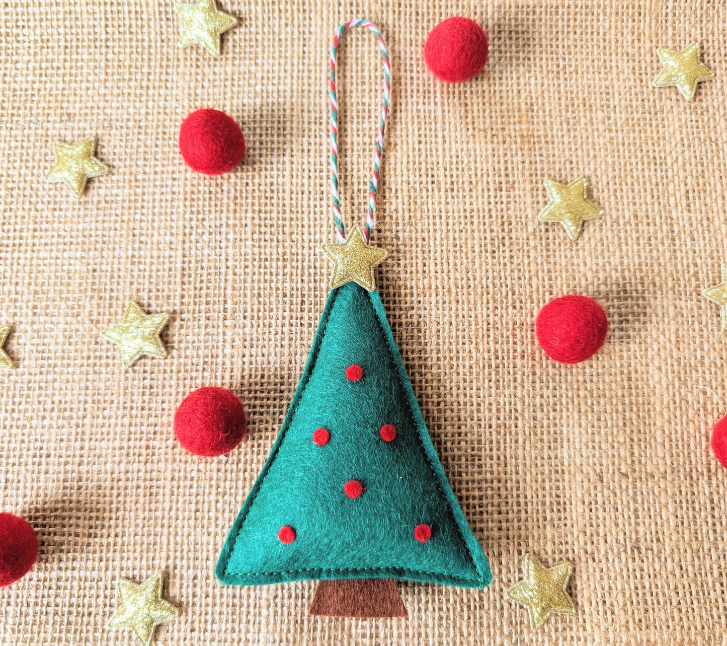 Felt Christmas Tree Hanging Decorations: Red and Holly Green