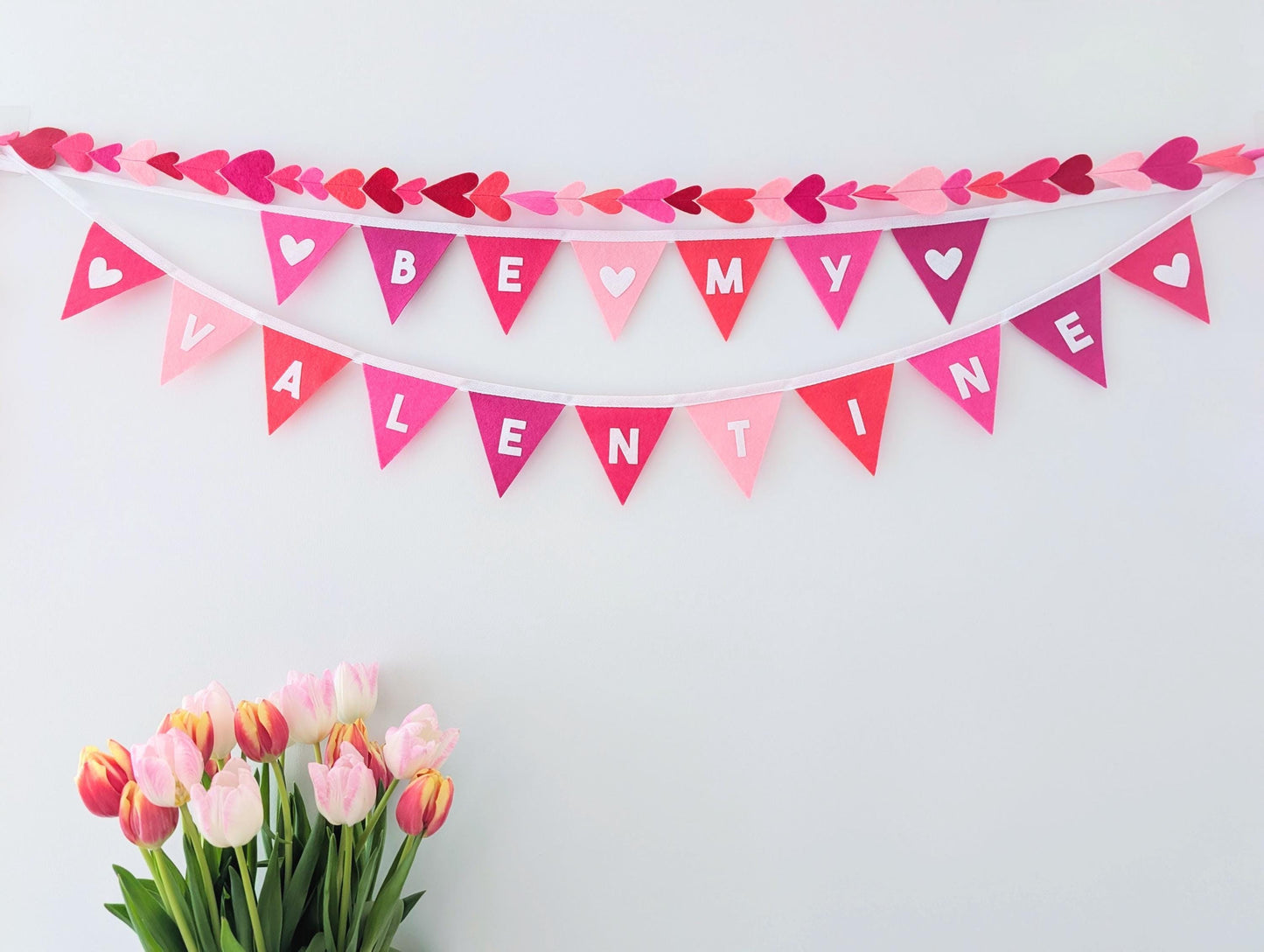 Felt Valentine's Day bunting: Be My Valentine banner in mixed pinks