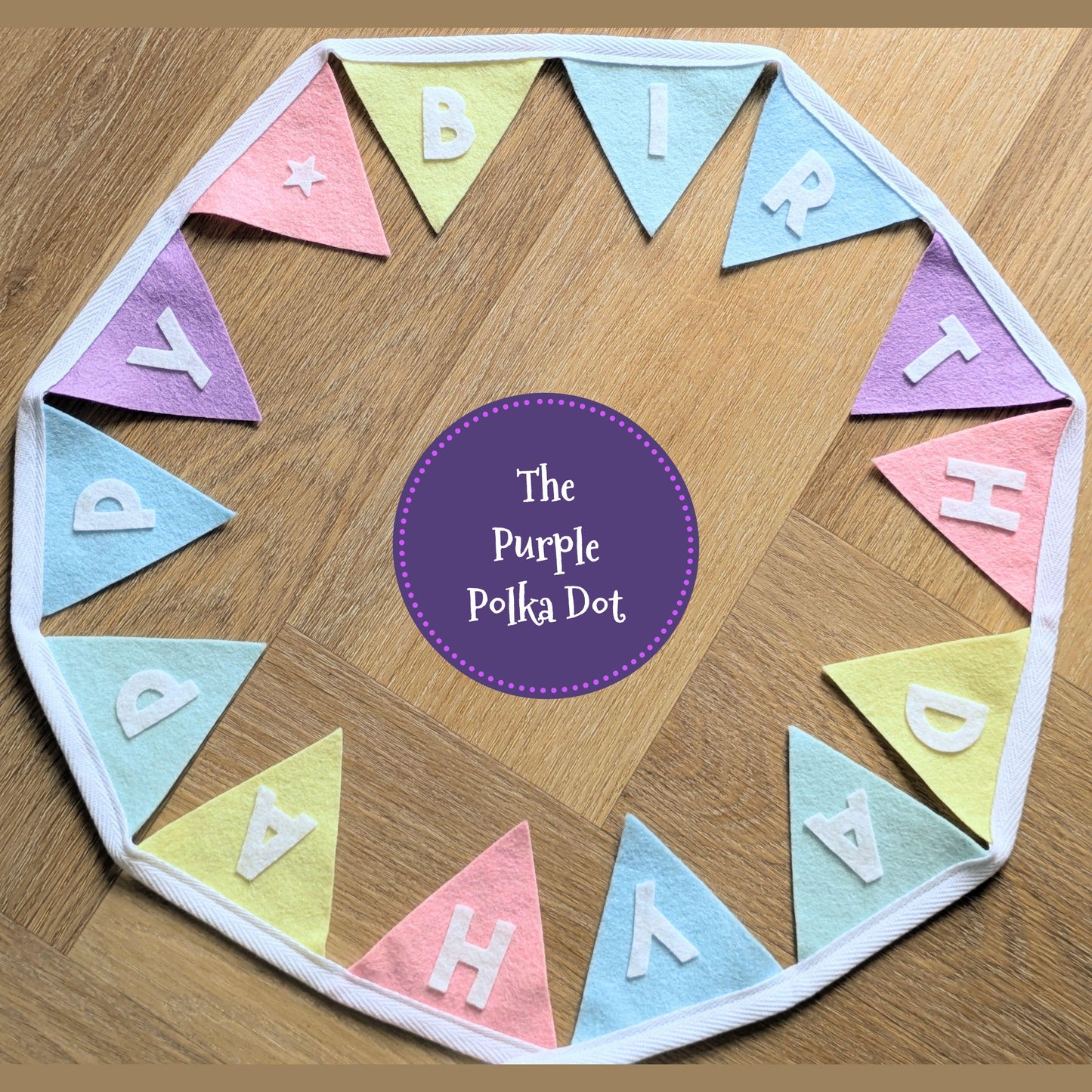 Happy Birthday felt rainbow pastel bunting with die-cut lettering