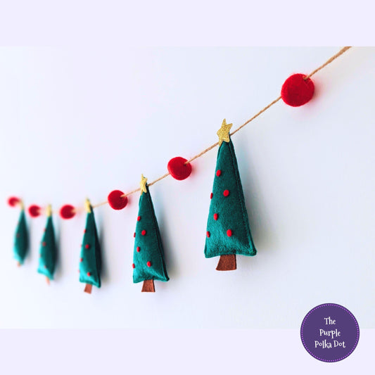 Felt Christmas Tree Garland - Holly Green and Red in a Variety of Lengths