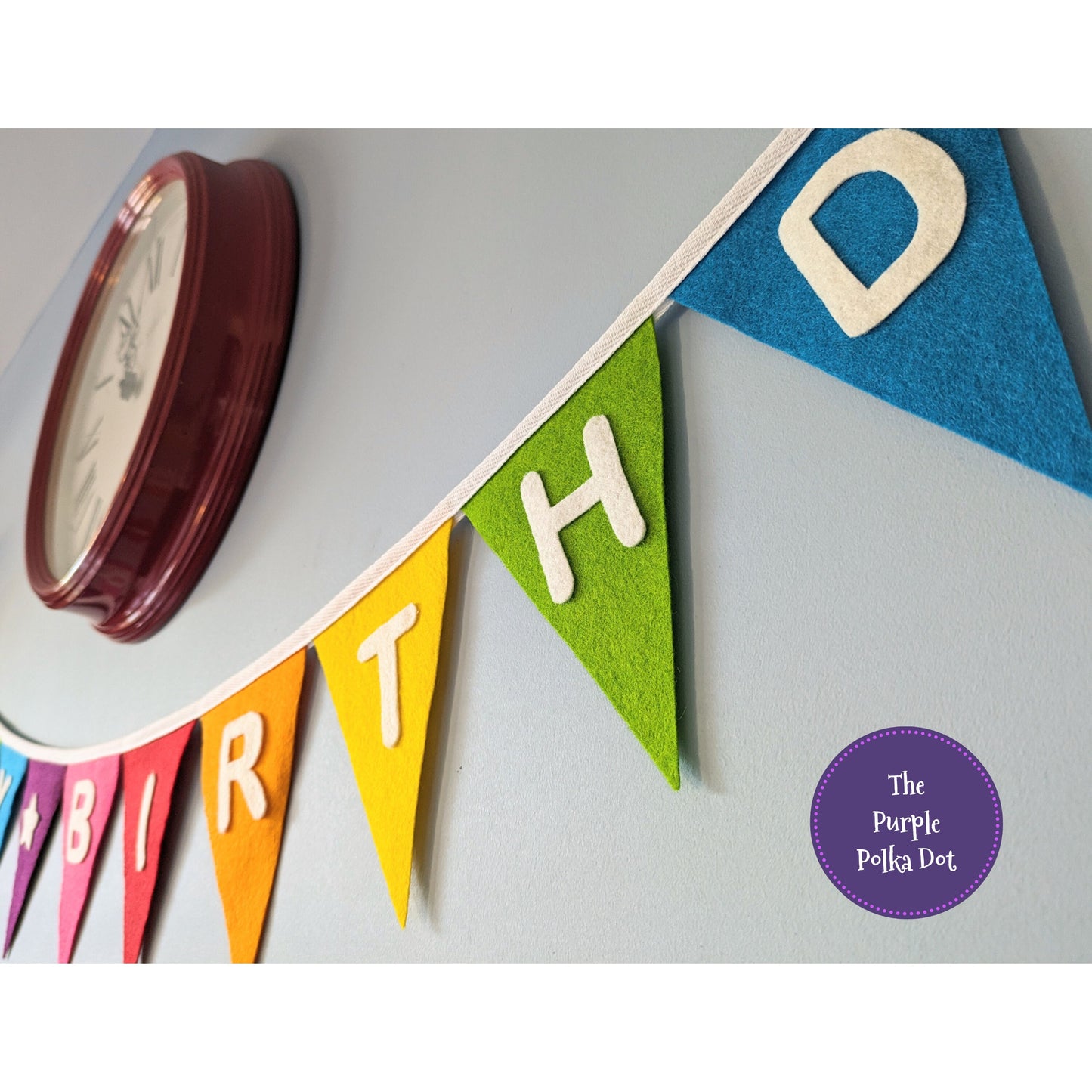 Happy Birthday felt rainbow bunting with hand-cut lettering