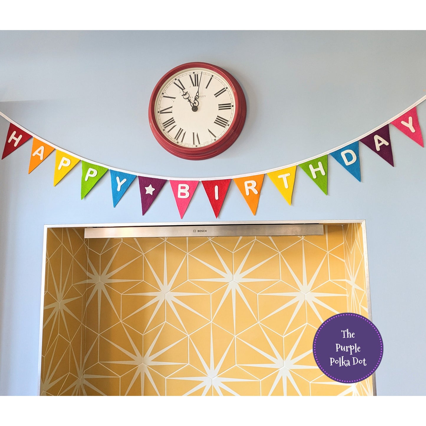 Happy Birthday felt rainbow bunting with hand-cut lettering