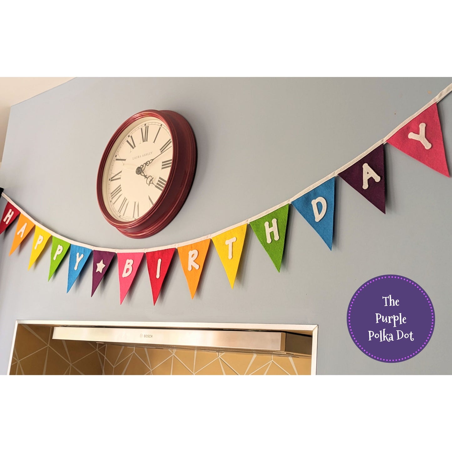 Happy Birthday felt rainbow bunting with large die cut lettering