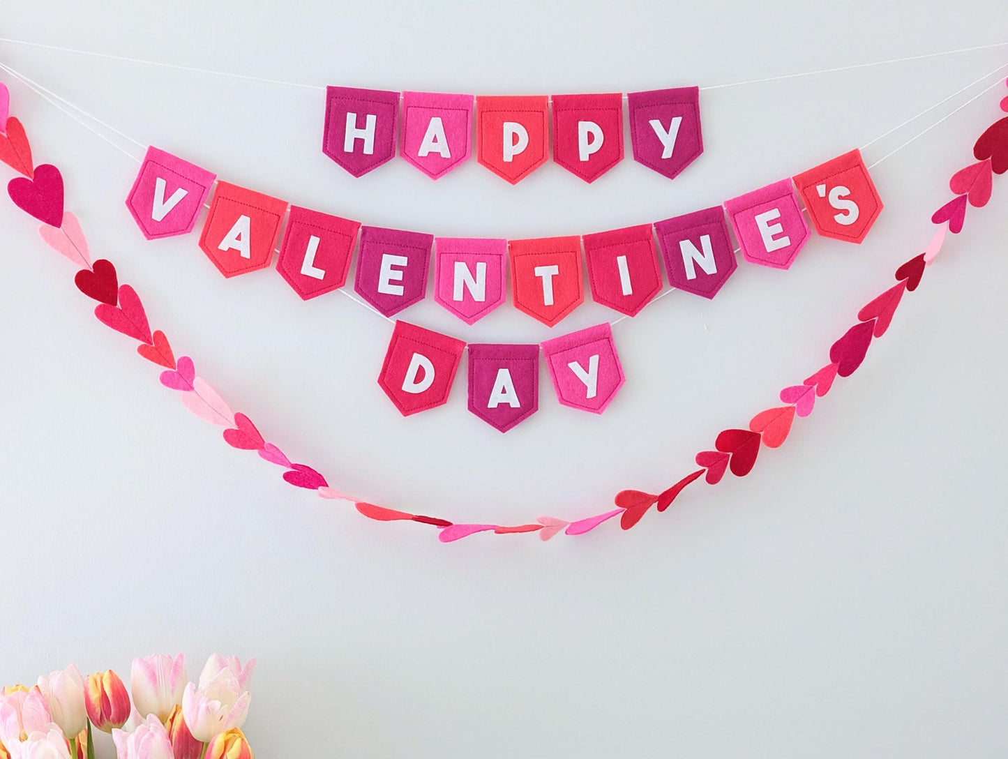 Felt Valentine's Day Banner: Handmade Pink and white bunting